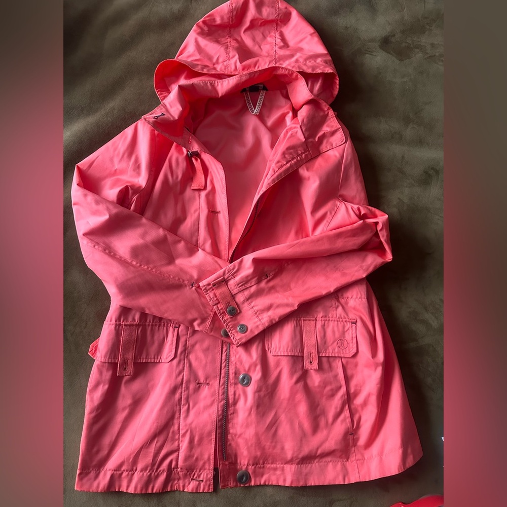 Lands' End Hooded Womens' Raincoat - Hot Pink